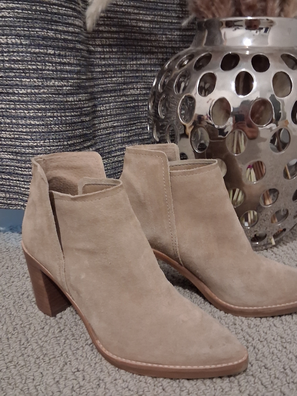Dolce Vita Beige Suede Ankle Booties with Block Heel